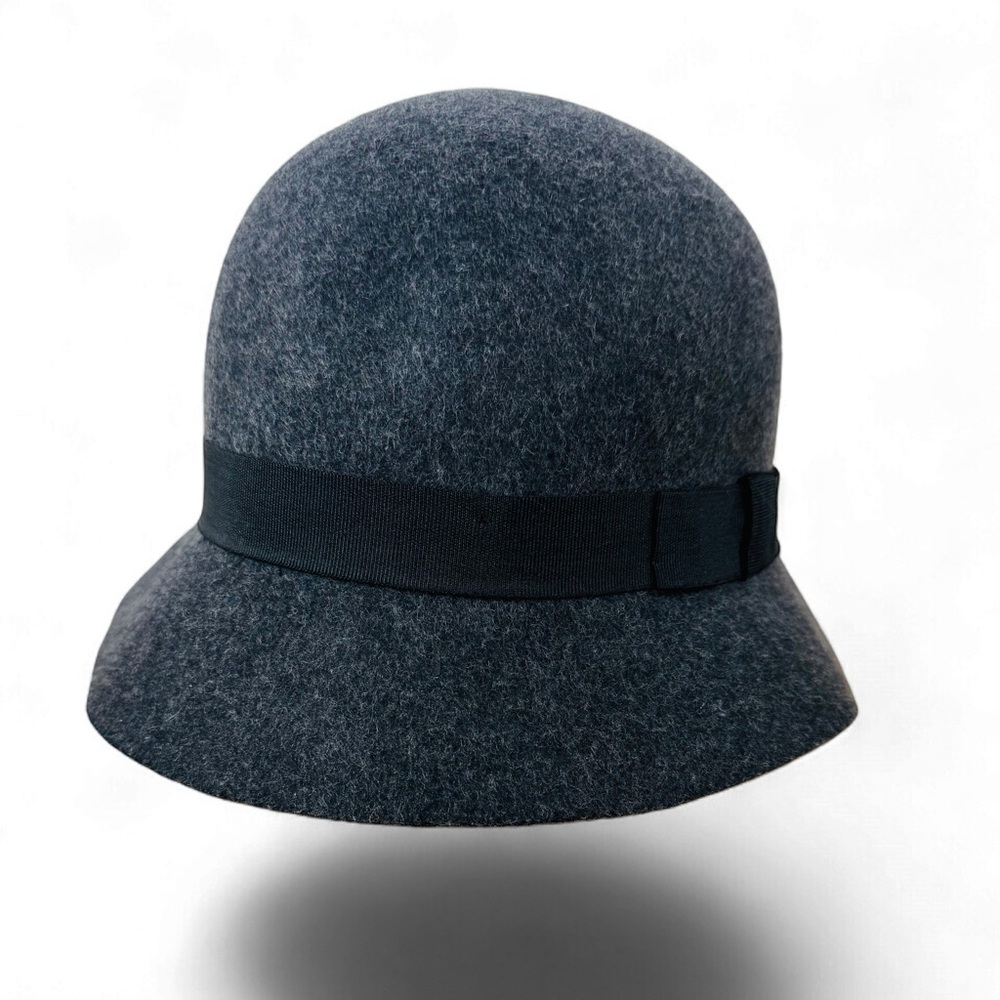 J Jill 100% Wool Cloche Bucket Hat Charcoal Gray Black Grosgrain Ribbon 1 Size